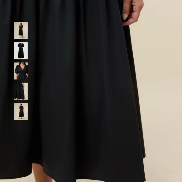Rachel Parcell Puff Sleeve V-neck Poplin Midi Dress | Black Size Medium - Picture 9 of 10